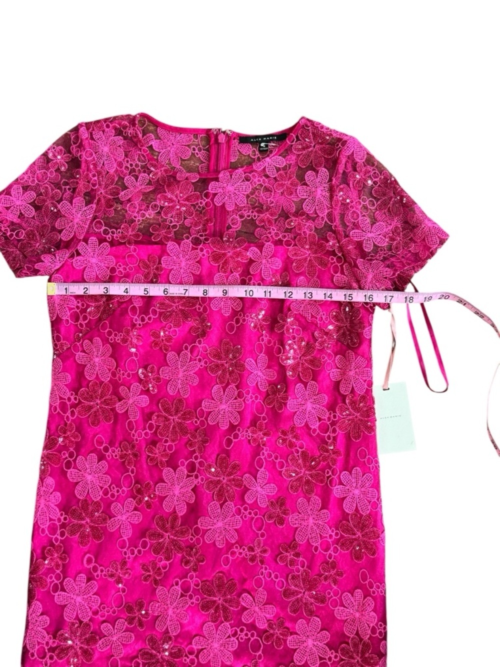 Alex Marie Pink Lace Floral Dress Sz 2 Embroidered Sequin Party Cocktail Dress - Picture 6 of 10